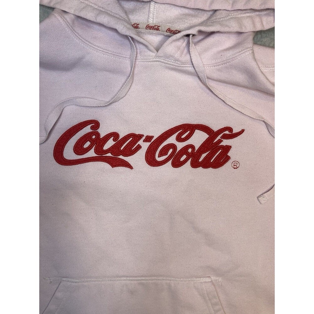 Coca-Cola W Sz XXL Pink Hoodie Oversized Retro Red Stitched Felt Logo Coquette - Picture 2 of 16
